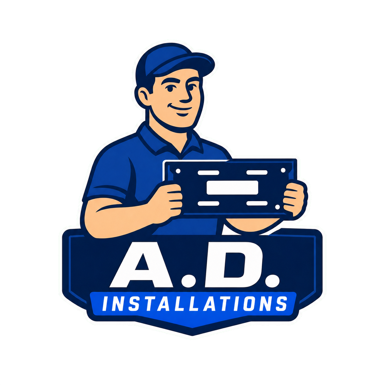 A.D. Installations handyman holding a fixed wall mount